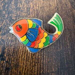 Multicolor Rainbow Fish Enamel Pin - vintage